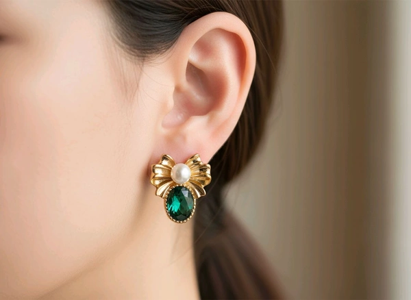 Green Stone Earrings  - Green