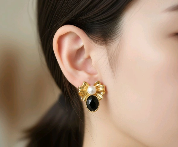 Black Stone Earrings  - Black