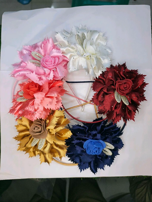 Plastic Flower Hair Tai ( Hair Band) For Baby Girl  - Carmine
