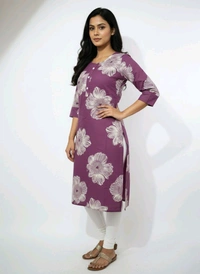 Thrinaiga Floral Printed Pure Cotton Kurti Purple - M