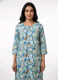 Thrinaiga Floral Printed Popcorn Kurti Sky Blue - L
