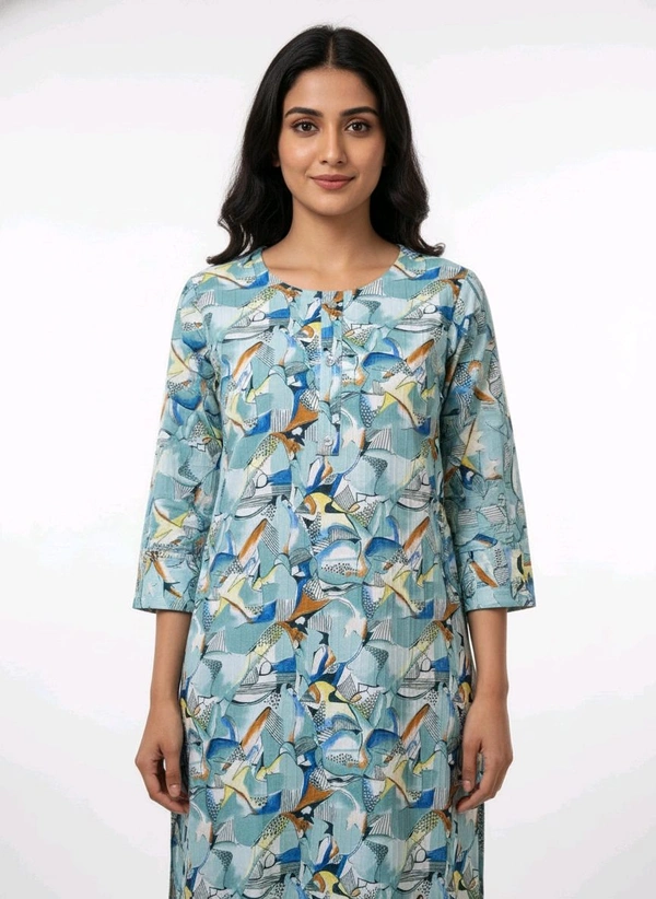 Thrinaiga Floral Printed Popcorn Kurti Sky Blue - L