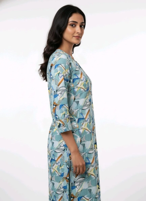 Thrinaiga Floral Printed Popcorn Kurti Sky Blue - L