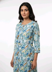 Thrinaiga Floral Printed Popcorn Kurti Sky Blue - L
