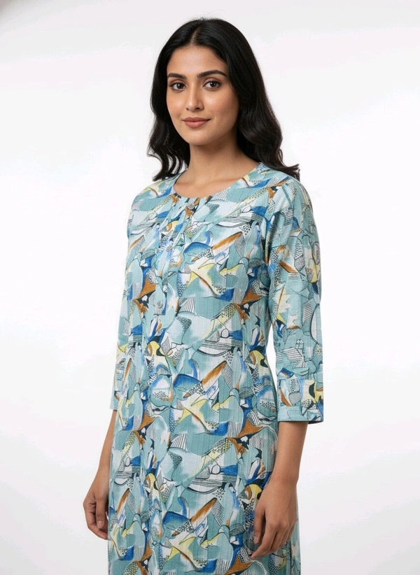Thrinaiga Floral Printed Popcorn Kurti Sky Blue - L