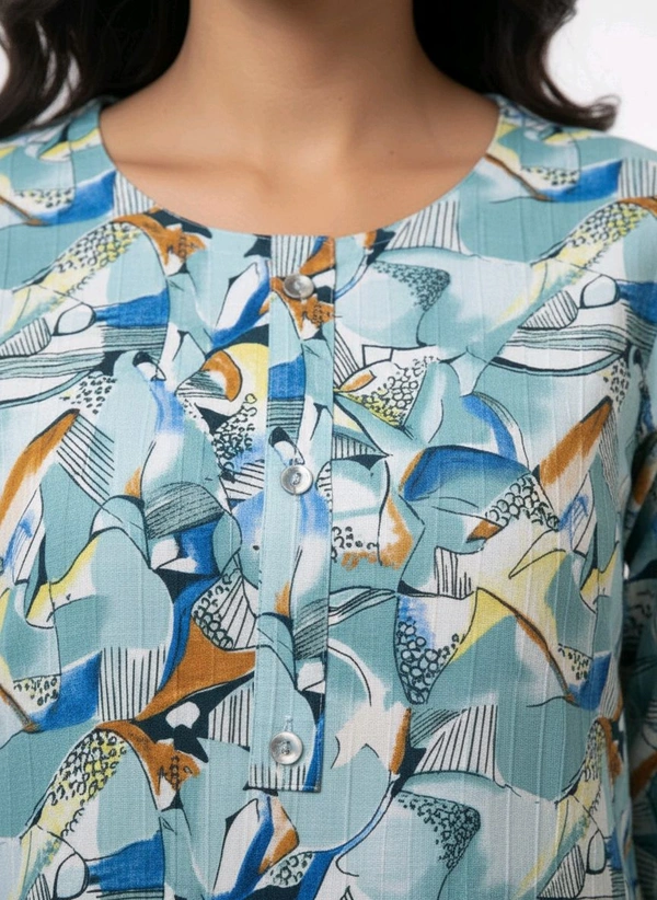 Thrinaiga Floral Printed Popcorn Kurti Sky Blue - L