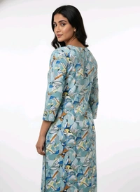 Thrinaiga Floral Printed Popcorn Kurti Sky Blue - L