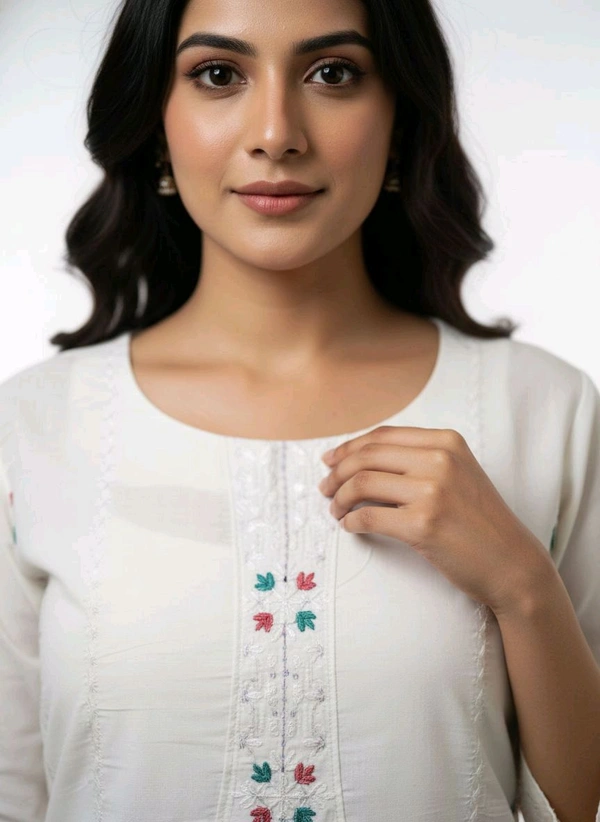 Nahida Collection Floral Embroidary Apple White Cotton Kurti