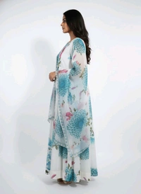 J D 131 Floral Printed Umbrella Top With Shawl White & Sky Blue - XL