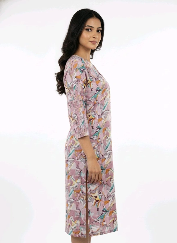 Thrinaiga Floral Printed Popcorn Kurti Baby Pink - L