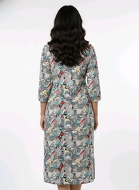 Thrinaiga Floral Printed Popcorn Kurti Grey - XL