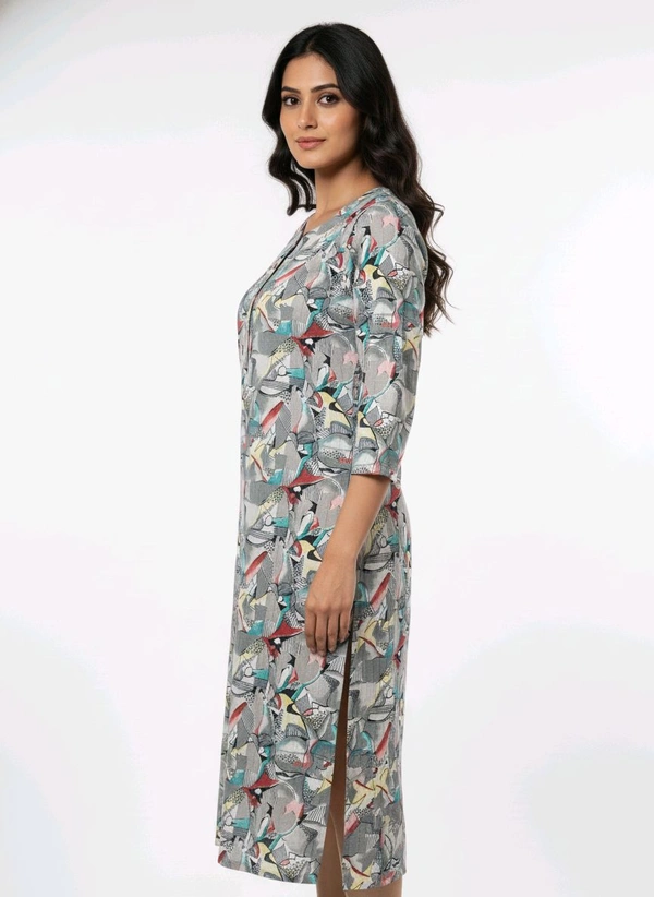 Thrinaiga Floral Printed Popcorn Kurti Grey - XL