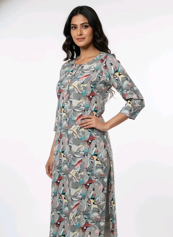 Thrinaiga Floral Printed Popcorn Kurti Grey - XL