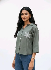 G K Floral Embroidary Crop Top Grey - XL