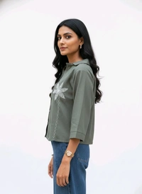 G K Floral Embroidary Crop Top Grey - XL