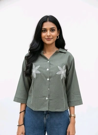 G K Floral Embroidary Crop Top Grey - XL