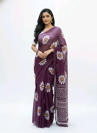 Tik Tok FLORAL PRINTED Magenta Purple Chiffon Saree
