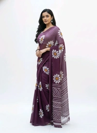 Tik Tok FLORAL PRINTED Magenta Purple Chiffon Saree