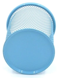 METAL PEN STAND ROUND BLUE