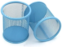 METAL PEN STAND ROUND BLUE
