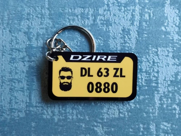 Mini Wooden Number Plate Keychain (M6)