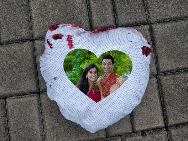 Magic/ Sequin Cushion - Heart Shape - Red