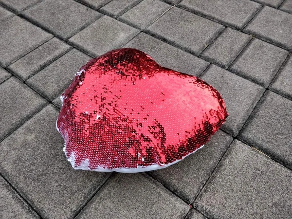 Magic/ Sequin Cushion - Heart Shape - Red