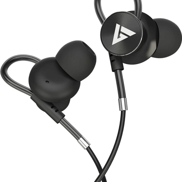 Boult Audio BassBuds Loop in-Ear Wired Earphones with 12mm Powerful Driver for Extra Bass with Customizable Ear Loop & Mic (Black) - black