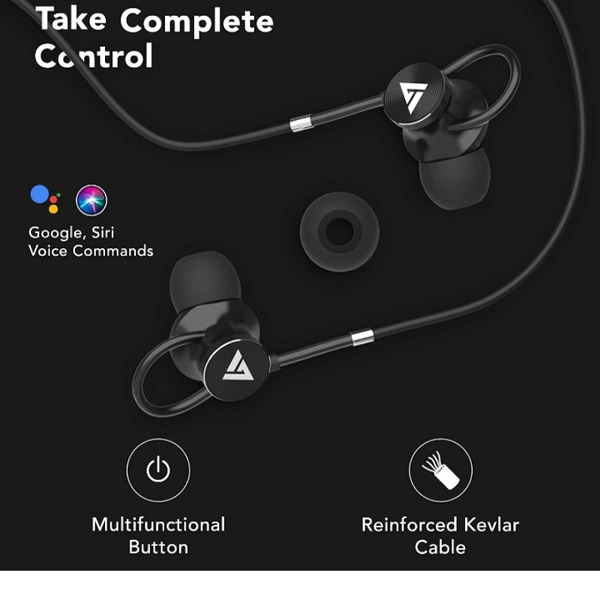 Boult Audio BassBuds Loop in-Ear Wired Earphones with 12mm Powerful Driver for Extra Bass with Customizable Ear Loop & Mic (Black) - black