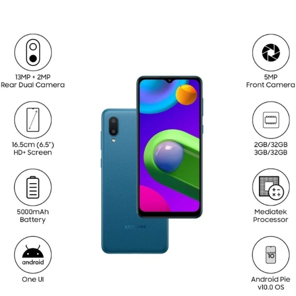 Samsung Galaxy M02 (Blue,3GB RAM, 32GB Storage) - blue