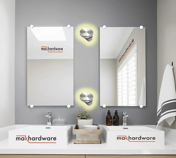 MAK HARDWARE BRASS Glass Half Round Mirror Holder Bracket / Mirror DHABI / Mirror Clips / Mirror Mounting Clips, Mirror Brackets Hardware, Wall Mirror Mounting Brackets, Mirror Glass Clips Clamps Holders Fixed Fitting - 8mm