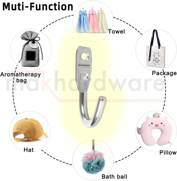 MAK HARDWARE Stainless Steel Unbreakable J Type Hook Bathroom Hooks Cloth Hanger Wall Hook Door Robe Hooks for Hanging Keys,Clothes Per Piece...