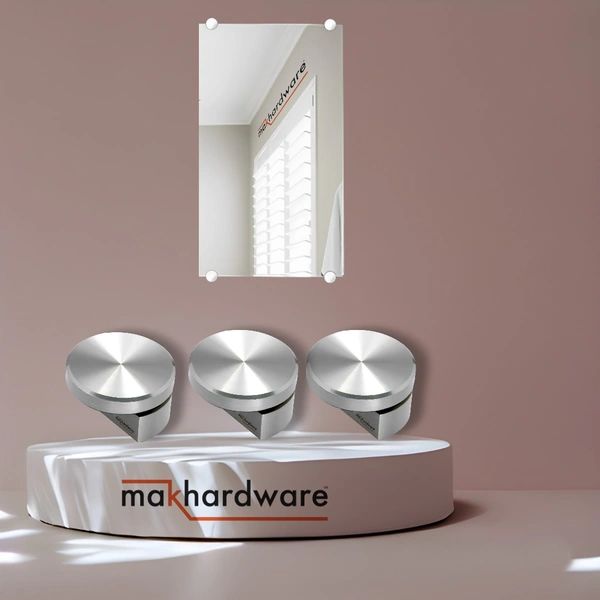 MAK HARDWARE BRASS Glass Half Round Mirror Holder Bracket / Mirror DHABI / Mirror Clips / Mirror Mounting Clips, Mirror Brackets Hardware, Wall Mirror Mounting Brackets, Mirror Glass Clips Clamps Holders Fixed Fitting - 8mm