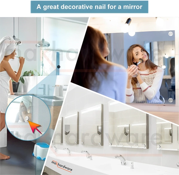 MAK HARDWARE S.S. Round Mirror Cap/Screws Cap Cover/Nails Decorative/Mirror Nail Decorative Cover - 25mm