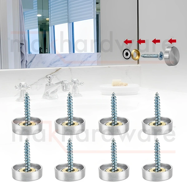 MAK HARDWARE S.S. Round Mirror Cap/Screws Cap Cover/Nails Decorative/Mirror Nail Decorative Cover - 25mm