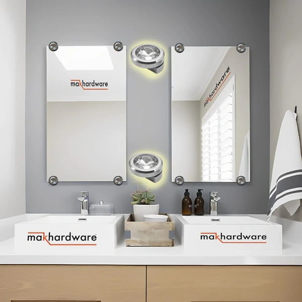 MAK HARDWARE Diamond HALF Mirror/Glass Holder Bracket Diamond Mirror DHABI, Polished Chrome - 6mm
