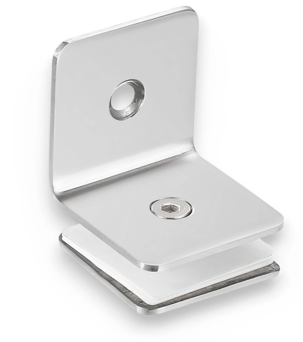 MAK HARDWARE L CONNECTOR Stainless Steel/ Wall to Glass Connector  | Stainless Steel L Connector Hinge for Normal & Toughened Glass Doors  90 Degree Square Frameless Glass Clamp Connector/Shower door Fixed Panel/Glass-to-Glass corner Clamp,for 8mm to 12 mm) Glass Thickness - 202 Grade