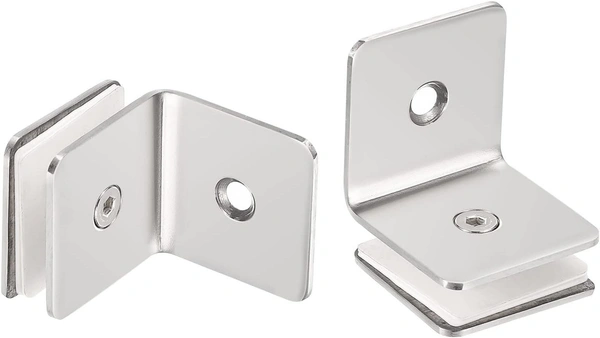 MAK HARDWARE L CONNECTOR Stainless Steel/ Wall to Glass Connector  | Stainless Steel L Connector Hinge for Normal & Toughened Glass Doors  90 Degree Square Frameless Glass Clamp Connector/Shower door Fixed Panel/Glass-to-Glass corner Clamp,for 8mm to 12 mm) Glass Thickness - 202 Grade