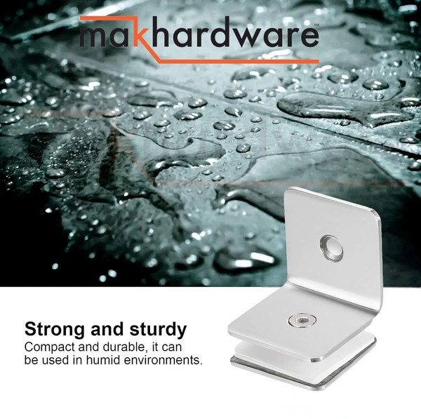 MAK HARDWARE L CONNECTOR Stainless Steel/ Wall to Glass Connector  | Stainless Steel L Connector Hinge for Normal & Toughened Glass Doors  90 Degree Square Frameless Glass Clamp Connector/Shower door Fixed Panel/Glass-to-Glass corner Clamp,for 8mm to 12 mm) Glass Thickness - 202 Grade