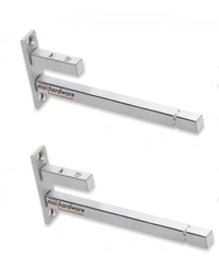 MAK HARDWARE Steel F Type Rectangle Glass Shelf  F Bracket 12 Inches 8 MM Silver - 12 inch. Glass 8mm