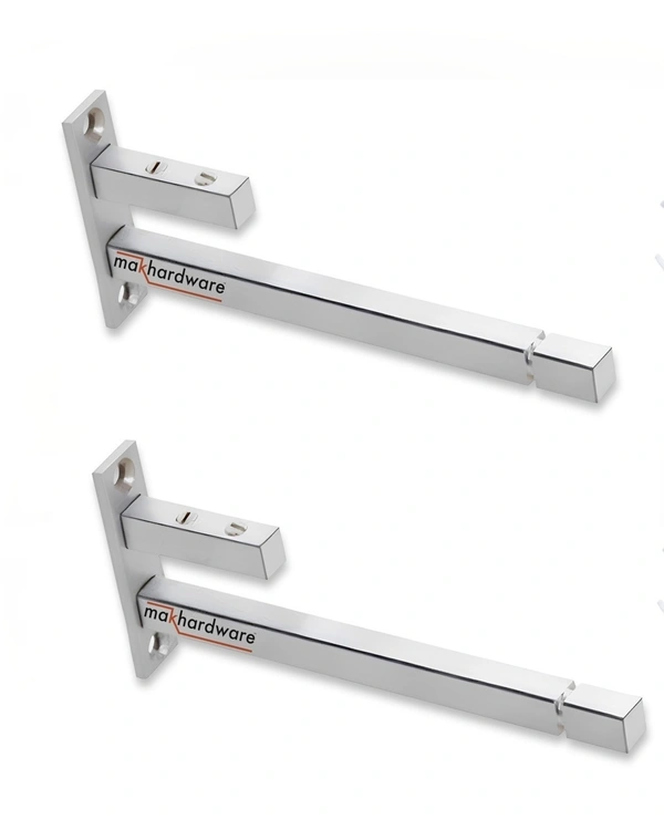 MAK HARDWARE Steel F Type Rectangle Glass Shelf  F Bracket 12 Inches 8 MM Silver - 12 inch. Glass 8mm