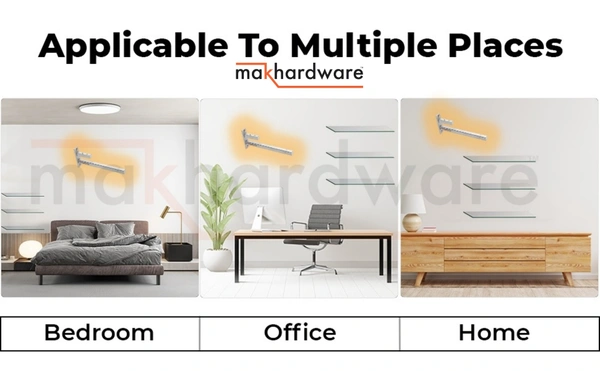 MAK HARDWARE Stainless Steel Glass Shelf Bracket F Type Square F BRACKET Shelf Bracket 8'' (Adjustable) - 8 inch ADJUSTABLE