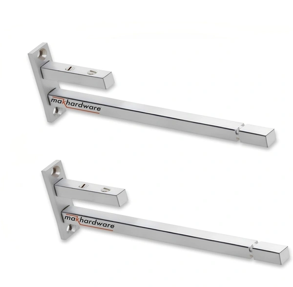 MAK HARDWARE Steel F Type Rectangle Glass Shelf  F Bracket 10 Inches 6 MM Silver - 10 inch. Glass Size 6mm