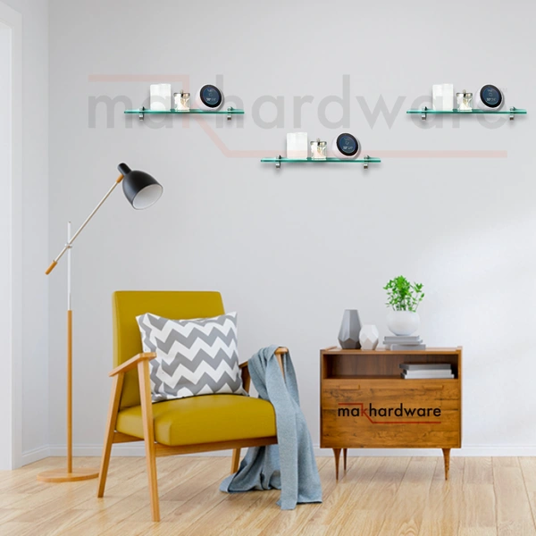 MAK HARDWARE Stainless Steel Glass Shelf Bracket F Type Square F BRACKET Shelf Bracket 10'' (Adjustable) - 10 inch. ADJUSTABLE