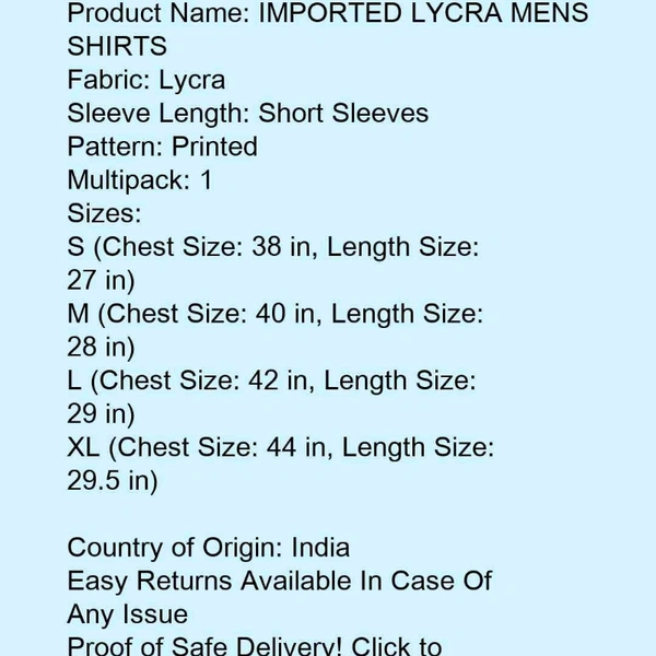 IMPORTED LYCRA MENS SHART - s