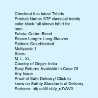 STF classical trendy color block full sleeve tshirt for men - m