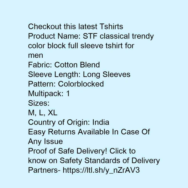 STF classical trendy color block full sleeve tshirt for men - l