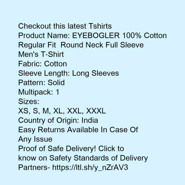 EYEBOGLER 100% Cotton Regular Fit  Round Neck Full Sleeve Men's T-Shirt* - m
