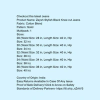 Zaysh Stylish Black Knee cut Jeans* - 32