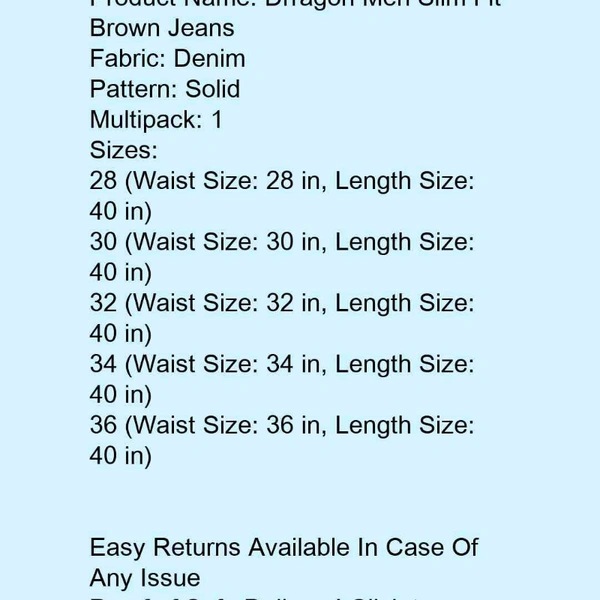 Drragon Men Slim Fit Brown Jeans - 32